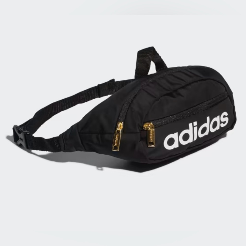 Adidas Black Belt Bag with Gold Zippers